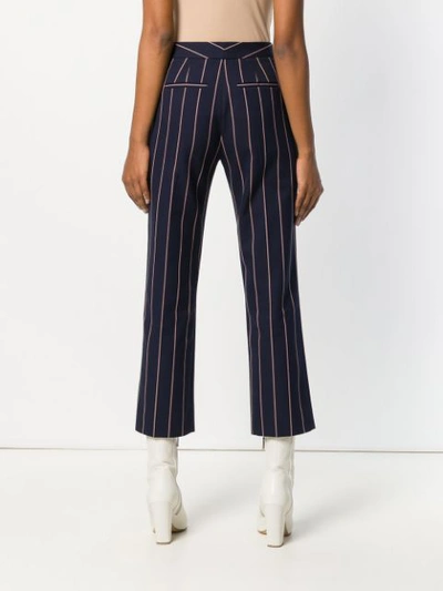 Shop Victoria Beckham Victoria  Pinstripe Cropped Trousers - Blue