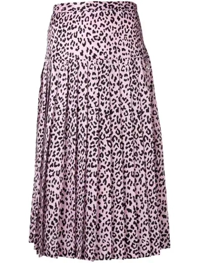 Shop Alessandra Rich Leopard Print Pleated Skirt In Pink