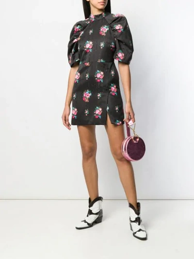 Shop Msgm Floral Puff Sleeve Dress In Black