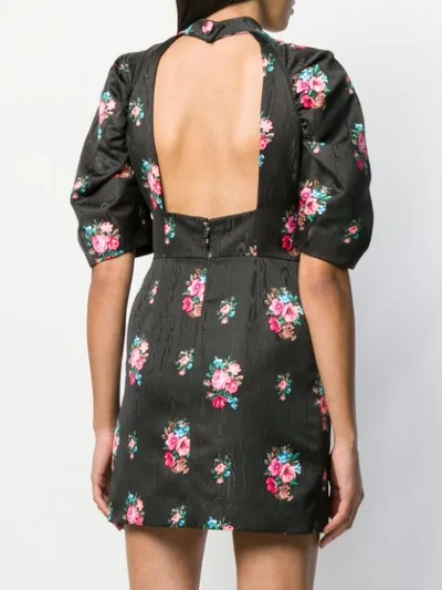 Shop Msgm Floral Puff Sleeve Dress In Black