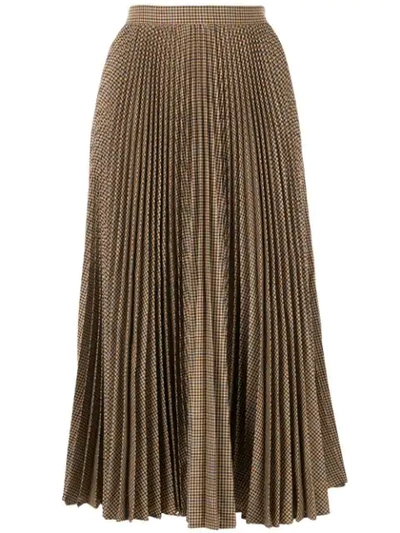 Shop Gucci Houndstooth Check Pleated Skirt In Brown