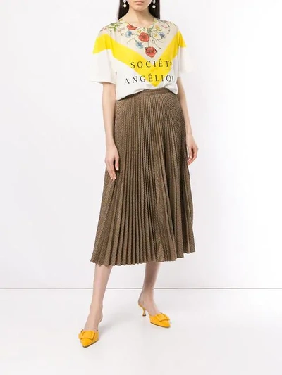 Shop Gucci Houndstooth Check Pleated Skirt In Brown