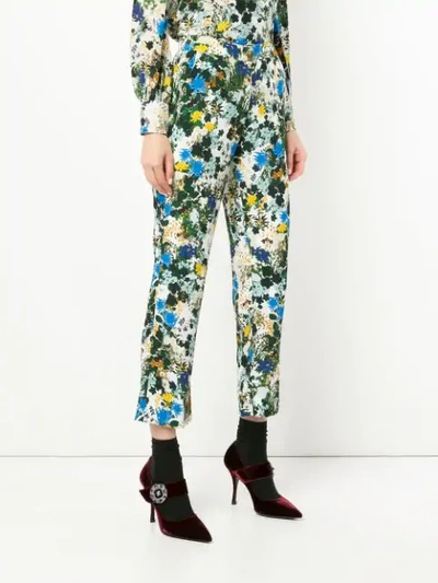 Shop Erdem Floral Print Cropped Trousers In White / Blue