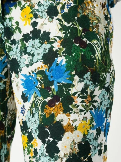Shop Erdem Floral Print Cropped Trousers In White / Blue