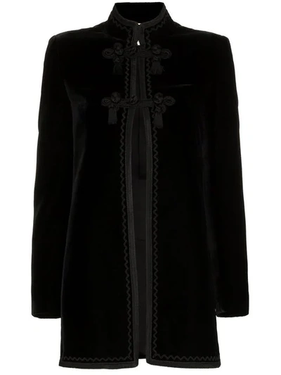 Shop Saint Laurent Embroidered Long Jacket In Black