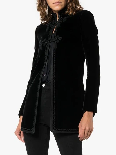 Shop Saint Laurent Embroidered Long Jacket In Black