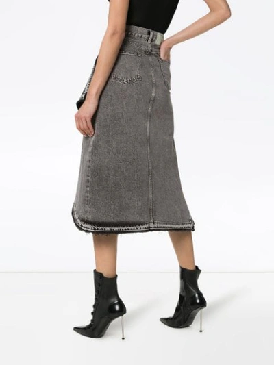 Shop Off-white Asymmetric Contrast Zip Denim Skirt In Grey