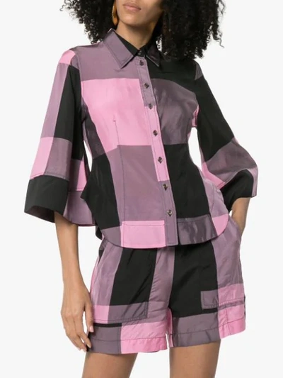 Shop Ganni Large Check Shirt In Pink