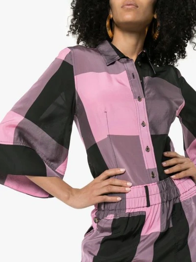 Shop Ganni Large Check Shirt In Pink