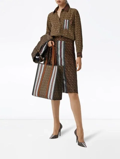 Shop Burberry Monogram Stripe Print Silk Skirt In Brown