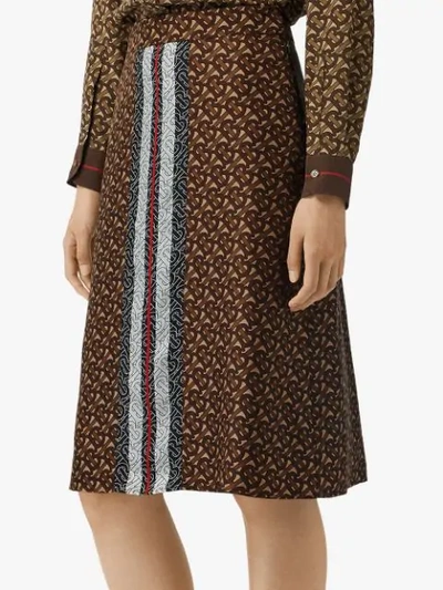 Shop Burberry Monogram Stripe Print Silk Skirt In Brown