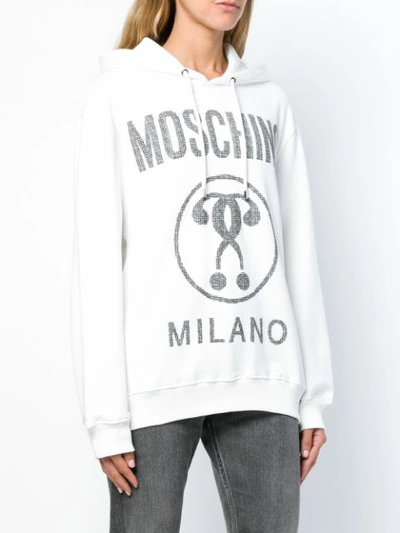 Shop Moschino Logo Print Hoodie - White