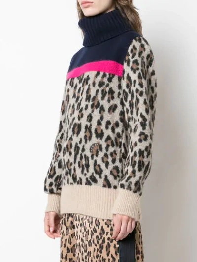 Shop Sacai Colour Block Leopard Print Jumper In Brown