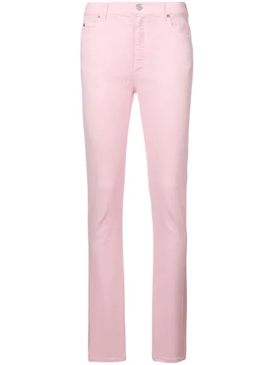 Shop Gucci High Waist Logo Patch Skinny Jeans In Pink