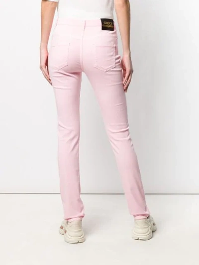 Shop Gucci High Waist Logo Patch Skinny Jeans In Pink