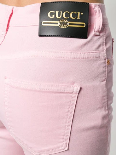 Shop Gucci High Waist Logo Patch Skinny Jeans In Pink