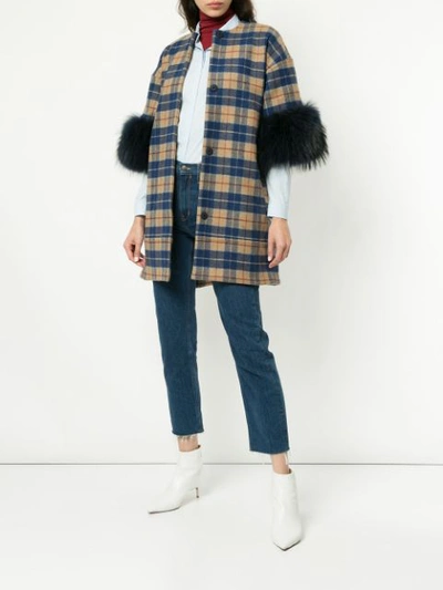 Shop Ava Adore Short Sleeve Plaid Coat - Multicolour