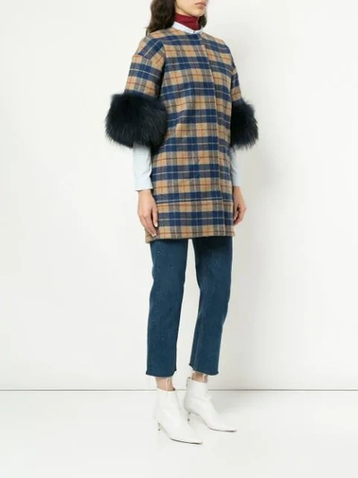 Shop Ava Adore Short Sleeve Plaid Coat - Multicolour