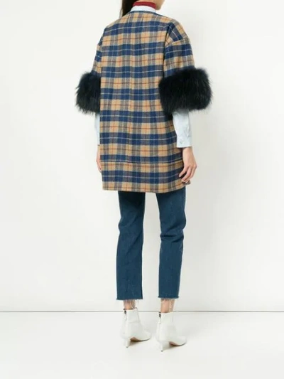 Shop Ava Adore Short Sleeve Plaid Coat - Multicolour