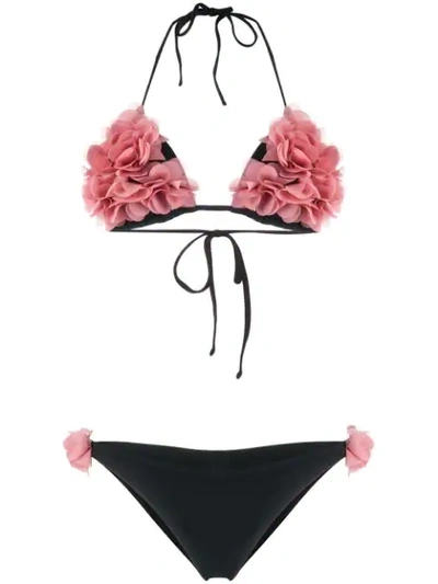 Shop La Reveche Ruffled Floral Bikini In Black