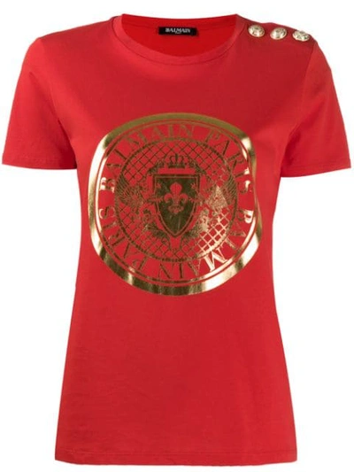 Shop Balmain Logo T-shirt In Red