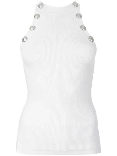 Shop Balmain Stretch Fit Tank Top With Button Detailing In White