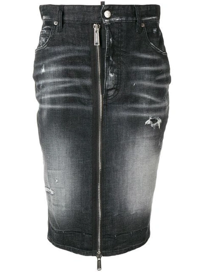 DSQUARED2 ZIP DETAIL DENIM SKIRT - 黑色