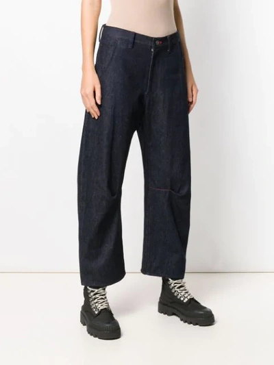 Shop Y's Contrast Stitching Jeans In 1 Indigo