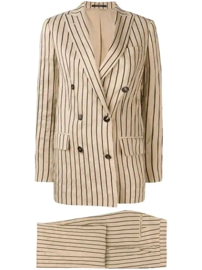 Shop Tagliatore Striped Two-piece Formal Suit In Neutrals