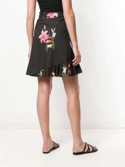 Shop Etro Floral Print Wrap Skirt In Black