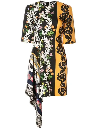 Shop Oscar De La Renta Floral Print Asymmetric Dress In Saffron Multi