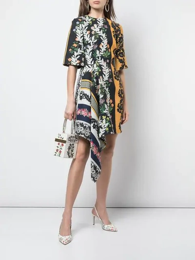 Shop Oscar De La Renta Floral Print Asymmetric Dress In Saffron Multi