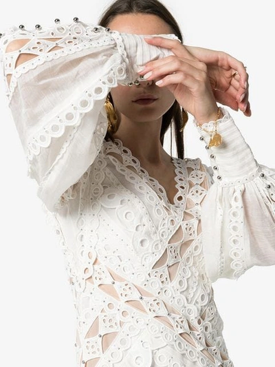 Shop Zimmermann Moncure Lace Detail Studded Mini Dress In White