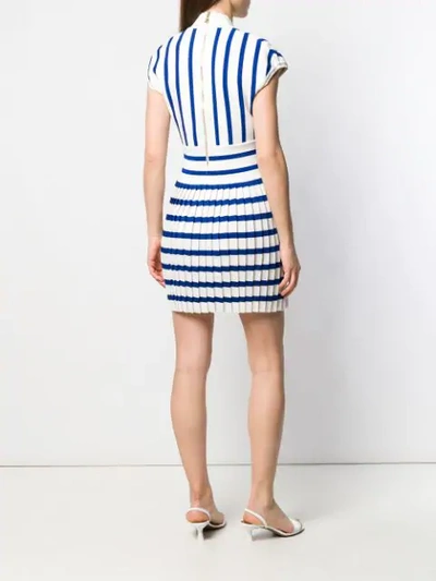 Shop Balmain Pleated Knit Dress In Blue