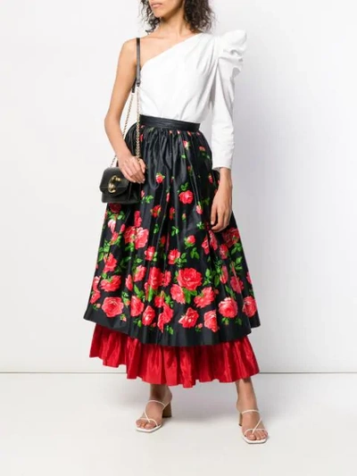 Shop Saint Laurent Yves   Rose Print Maxi Skirt - Black