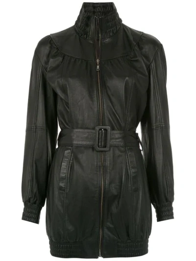 Shop Andrea Bogosian Belted Leather Jacket - Black