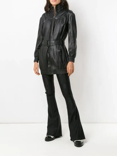 Shop Andrea Bogosian Belted Leather Jacket - Black