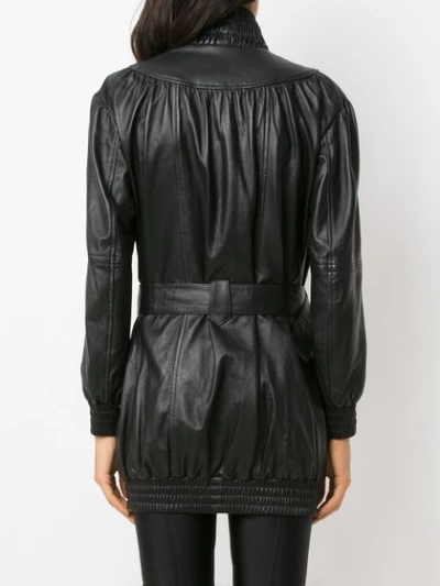 Shop Andrea Bogosian Belted Leather Jacket - Black