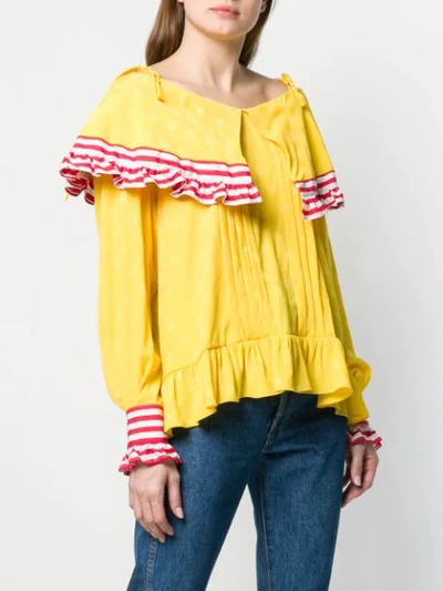 Shop Msgm Contrast Panel Blouse In Yellow