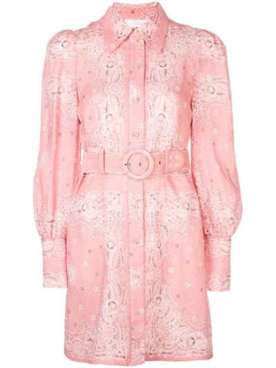 Shop Zimmermann Belted Shirt Dress In Pink