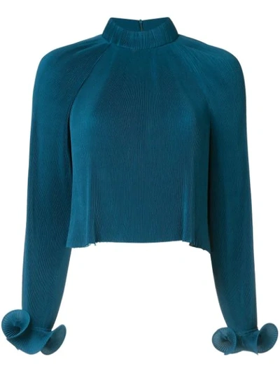 Shop Tibi Pleated Cropped Top In Blue