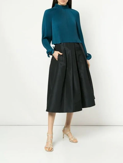 Shop Tibi Pleated Cropped Top In Blue