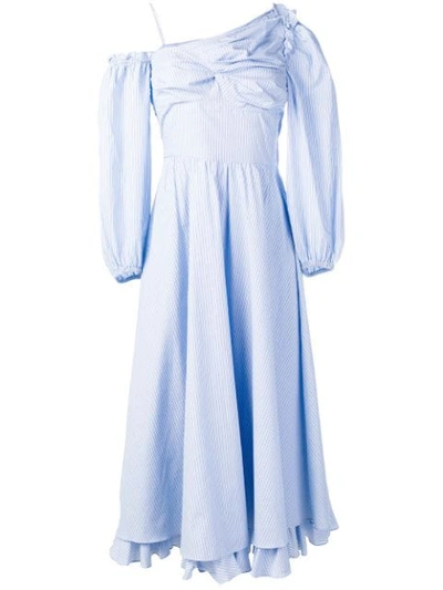 ALEXA CHUNG PINSTRIPE ONE SHOULDER DRESS - 蓝色