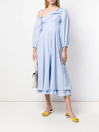 Shop Alexa Chung Pinstripe One Shoulder Dress In Blue