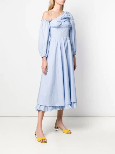 Shop Alexa Chung Pinstripe One Shoulder Dress In Blue