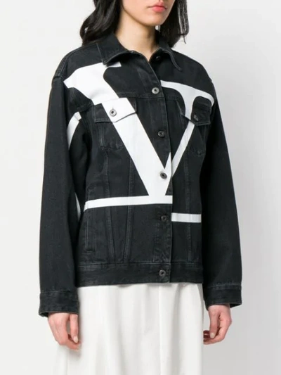 Shop Valentino Deconstructed Vlogo Denim Jacket In Black