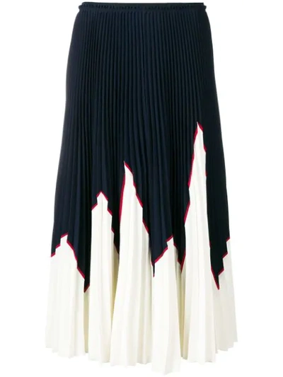 Shop Red Valentino Colour Block Pleated Skirt In Blue