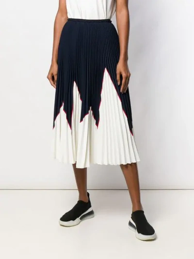 Shop Red Valentino Colour Block Pleated Skirt In Blue