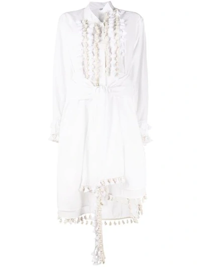 Shop Loewe Tassel Embellished Shirt Dress In White