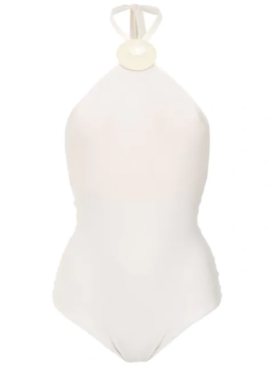 Shop Adriana Degreas Halter Neck Swimsuit In White